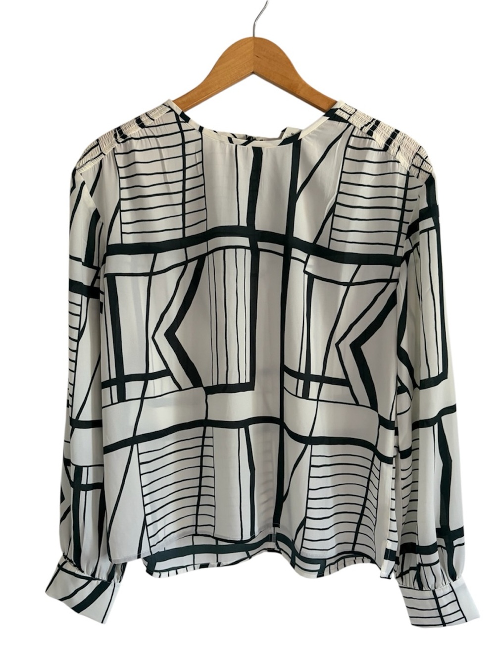 NWT Club Monaco Geometric Long-Sleeve Blouse M